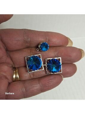 Vintage Danté Men's Electric Blue Rivoli Crystal Cufflinks and Stick Pin Set